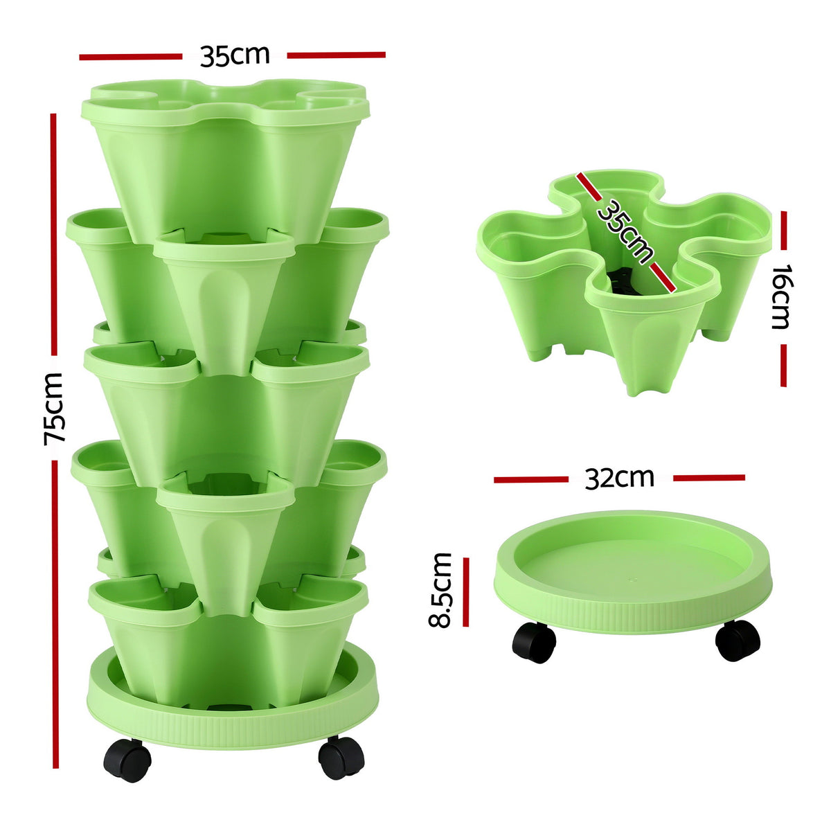 Green Fingers Garden Bed 5 Tier Vertical Garden Grey Strawberry Stackable Planters Herbs Light Green