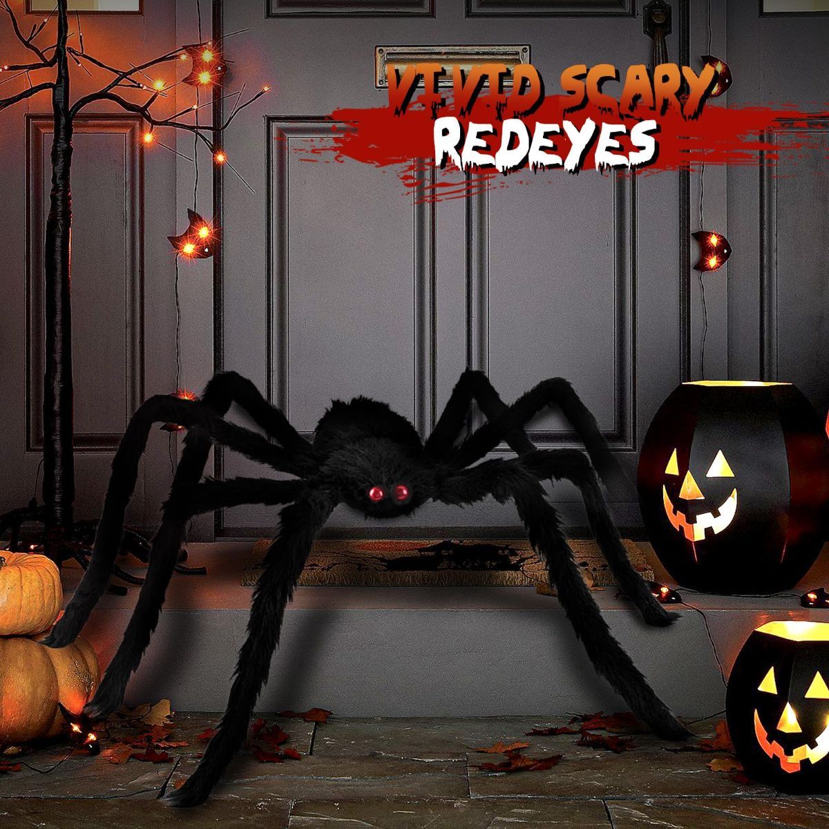 Giant Spider 6.6 Ft, 2M Halloween Decorations Fake Halloween Decor Spiders Large, Furry Spiders for Outdoor Indoor Yard Home Costumes Party House Décor - Black - Size 4 Pack