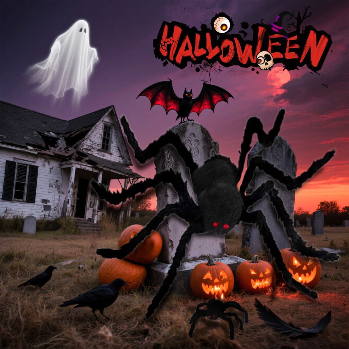 Giant Spider 6.6 Ft, 2M Halloween Decorations Fake Halloween Decor Spiders Large, Furry Spiders for Outdoor Indoor Yard Home Costumes Party House Décor - Black - Size 4 Pack