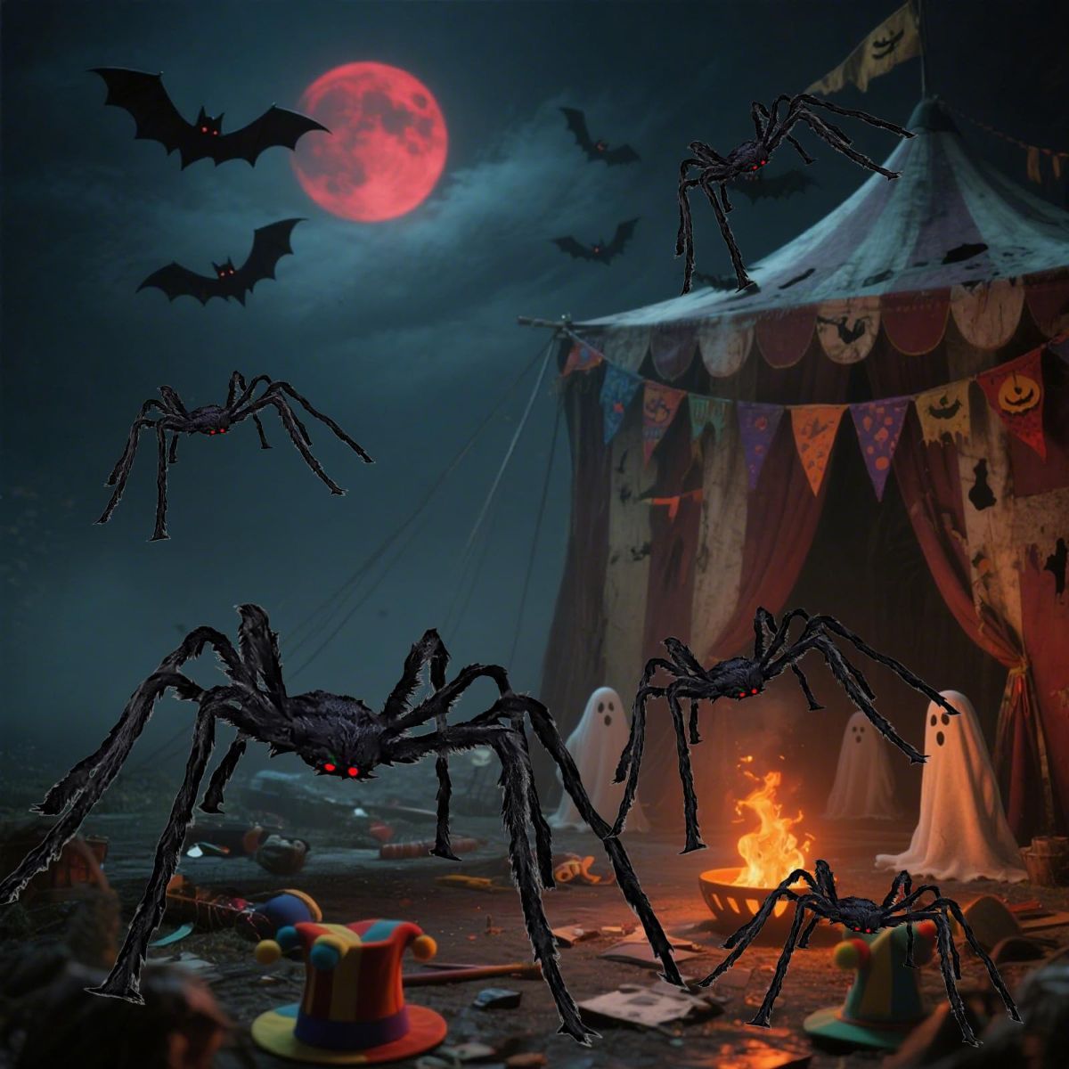 Giant Spider 6.6 Ft, 2M Halloween Decorations Fake Halloween Decor Spiders Large, Furry Spiders for Outdoor Indoor Yard Home Costumes Party House Décor - Black - Size 4 Pack