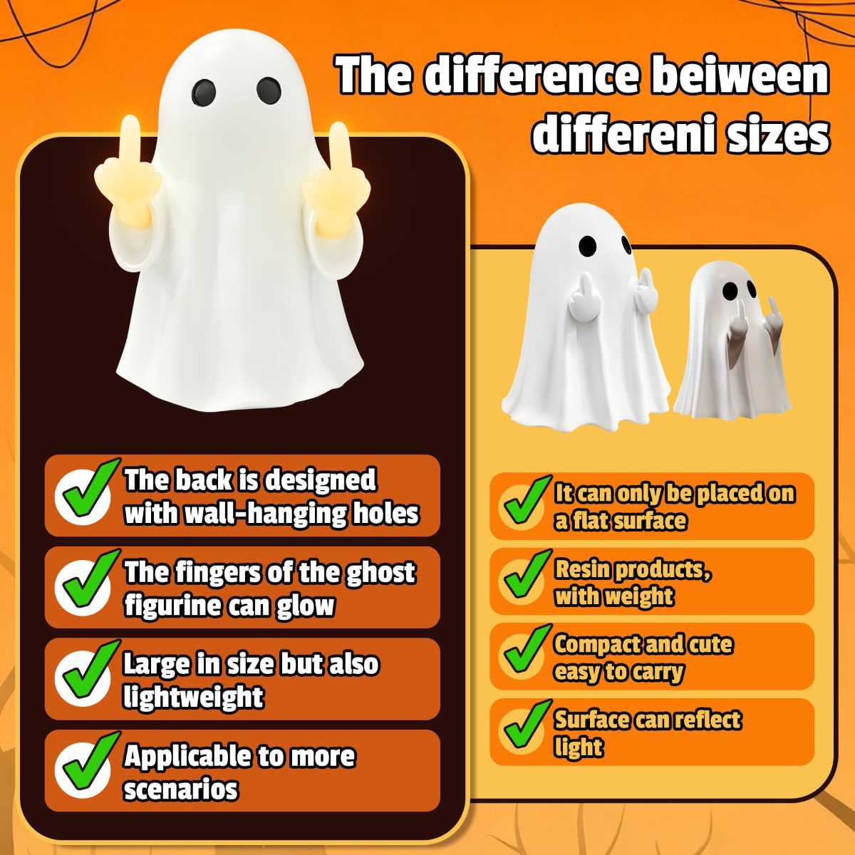 Halloween Ghost Figurine -7.5in Wall-Mounted Ghost Decorations, Cute Ghost Statue for Home, Desk, Party Porch Decor & Wall Decorations for Halloween