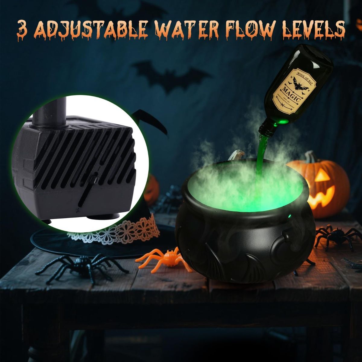 Halloween Decorations Indoor - DIY Witches Cauldron Floating Potion Set | Spooky Vintage Black Plastic Bowl with Mist Maker, Hocus Pocus Party Decor for Home Table Mantel Kitchen Room - Black - Size S
