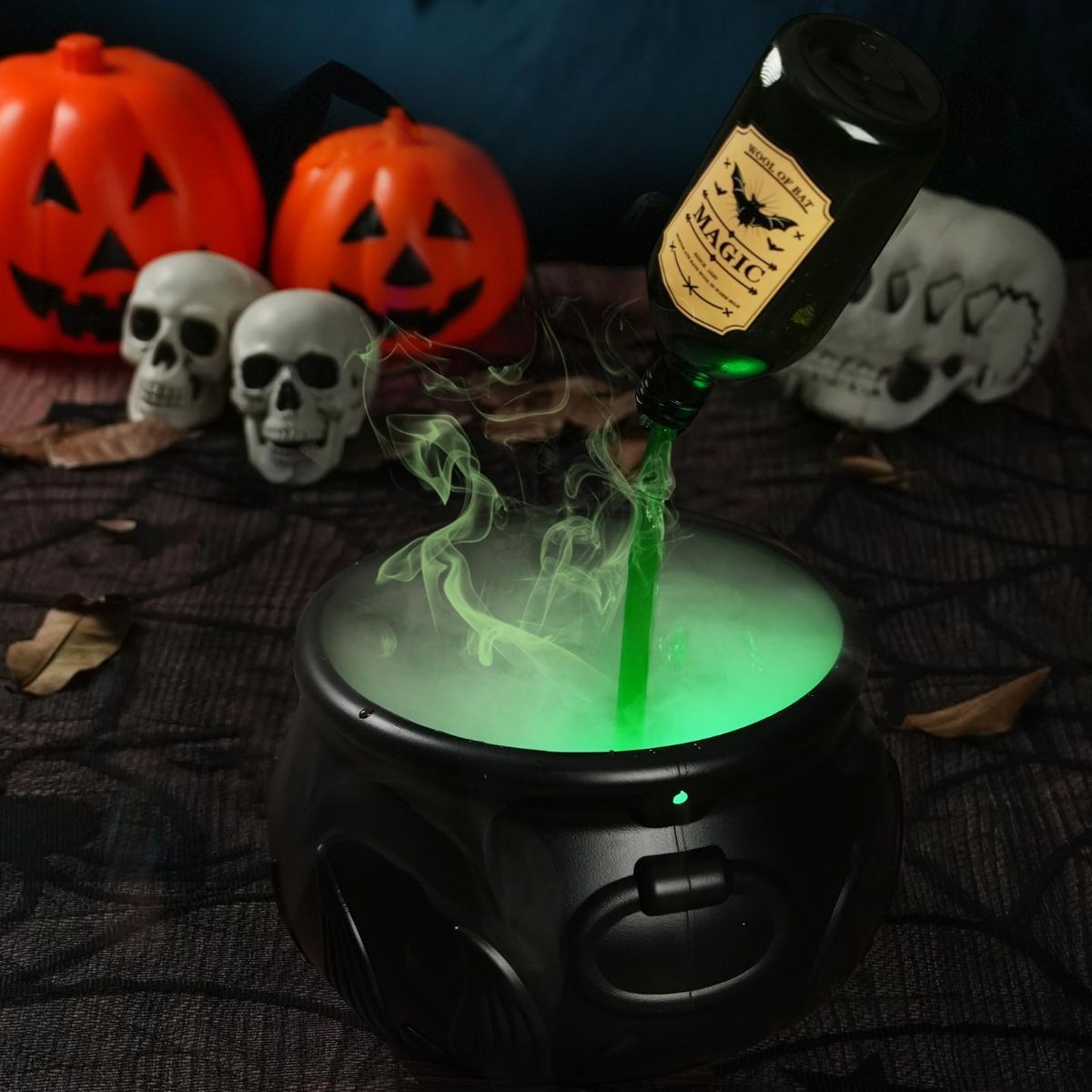 Halloween Decorations Indoor - DIY Witches Cauldron Floating Potion Set | Spooky Vintage Black Plastic Bowl with Mist Maker, Hocus Pocus Party Decor for Home Table Mantel Kitchen Room - Black - Size S