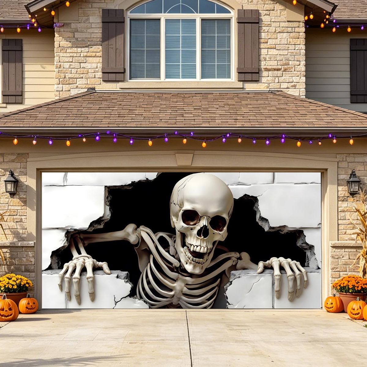 Halloween Garage Door Cover Halloween Decorations Outdoor Hanging Banner Garage - White - Size 8x16ft