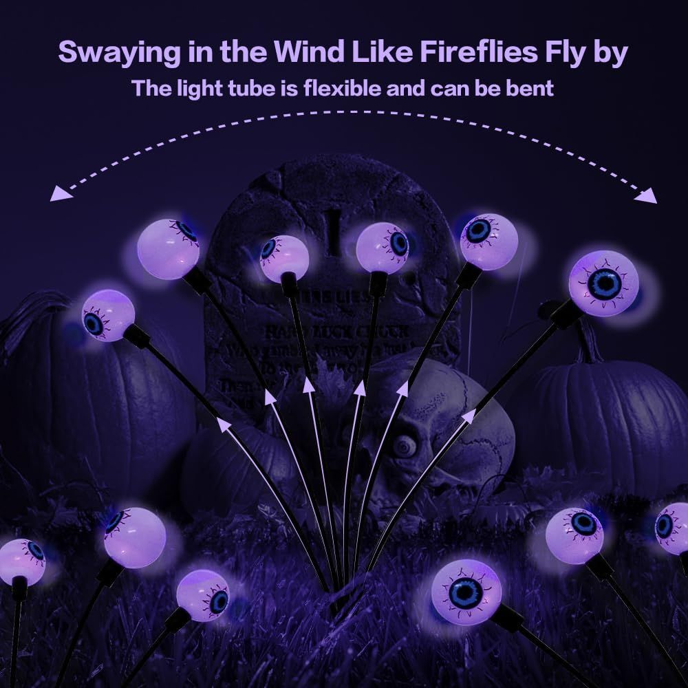 2PACK Scary Eyeballs Solar Garden Light Halloween Decorations Outdoor,Swaying Firefly Spooky Eyes Lights-Waterproof Ornaments Solar Halloween Lights for Lawn, Patio, Party Decor - Purple - Size 10 led
