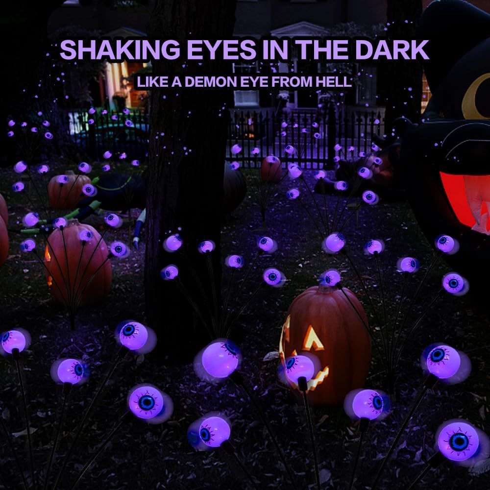 2PACK Scary Eyeballs Solar Garden Light Halloween Decorations Outdoor,Swaying Firefly Spooky Eyes Lights-Waterproof Ornaments Solar Halloween Lights for Lawn, Patio, Party Decor - Purple - Size 10 led