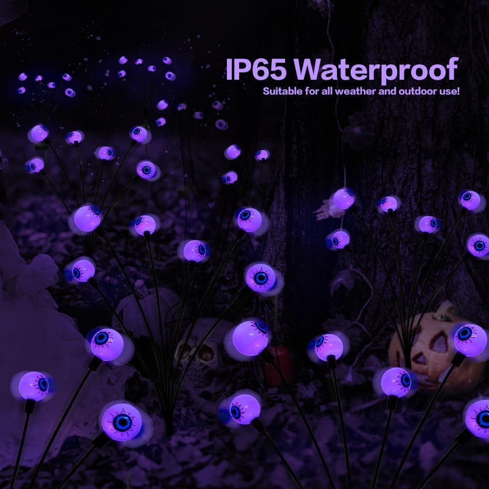2PACK Scary Eyeballs Solar Garden Light Halloween Decorations Outdoor,Swaying Firefly Spooky Eyes Lights-Waterproof Ornaments Solar Halloween Lights for Lawn, Patio, Party Decor - Purple - Size 10 led