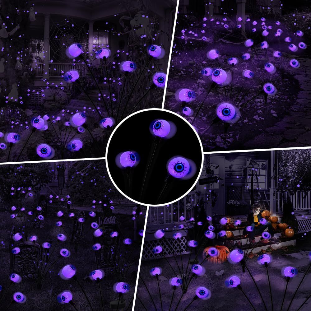 2PACK Scary Eyeballs Solar Garden Light Halloween Decorations Outdoor,Swaying Firefly Spooky Eyes Lights-Waterproof Ornaments Solar Halloween Lights for Lawn, Patio, Party Decor - Purple - Size 10 led