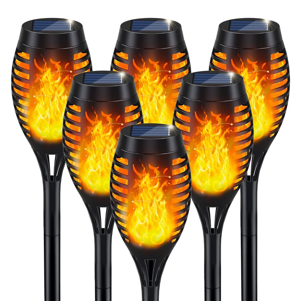 Solar Torch Light with Flickering Flame for Halloween Decorations | Solar Lights Outdoor for Halloween Decor, Waterproof Solar Garden Lights, Flame Torches for Outside Garden Patio Pathway Yard 12-LED Flame Light - Black - Size 12 Pack