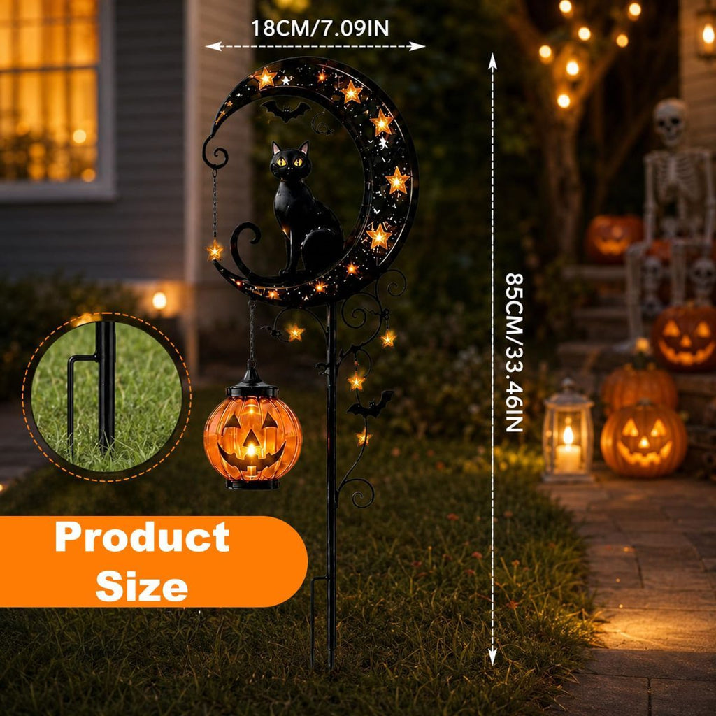 Solar Halloween Garden Stake Lights Black Cat Pumpkin Moon Lights Outdoor - Yellow - Size B