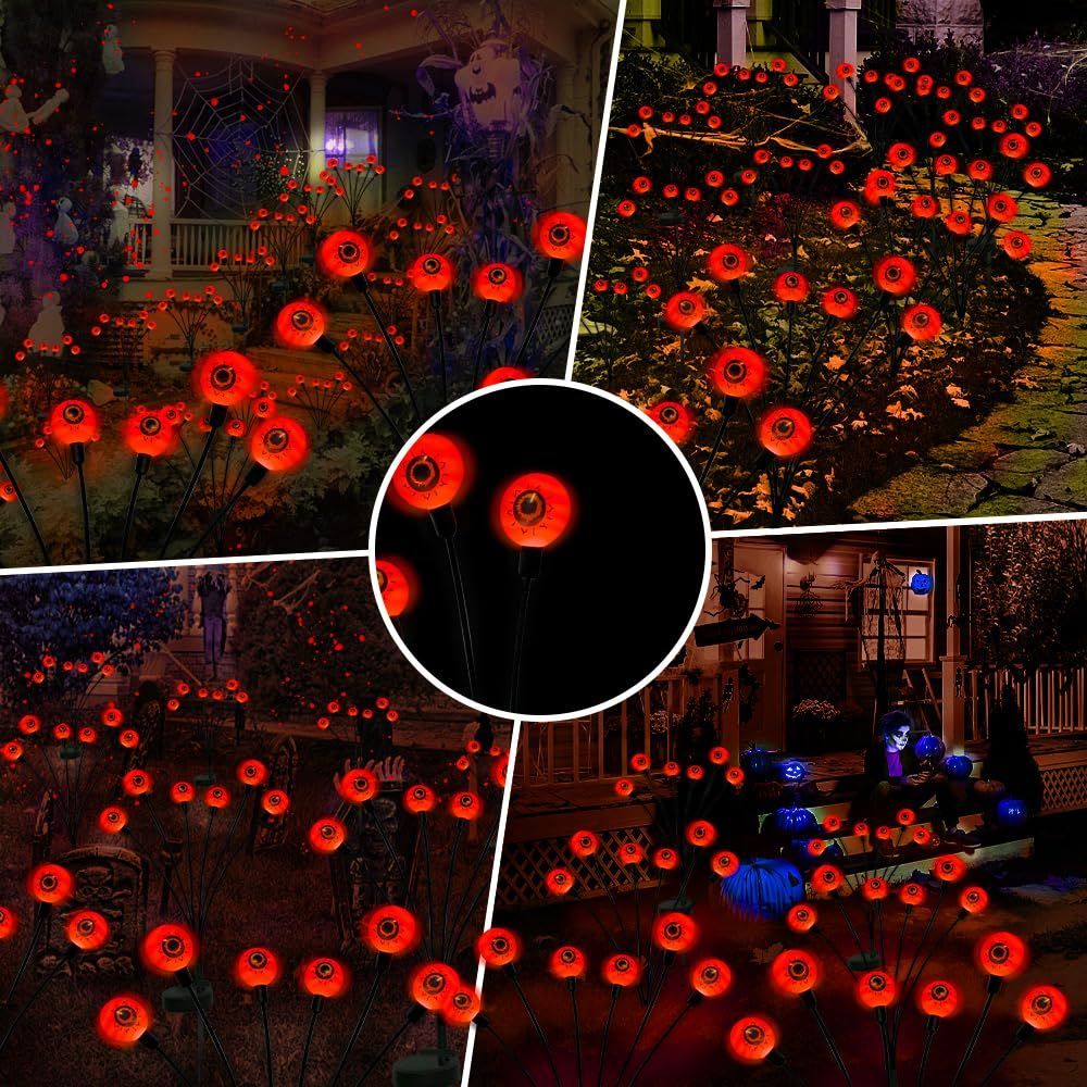 Outdoor Halloween Decorations Solar Spooky Lights Scary Eyeballs Swaying Firefly Light with Magic Party Garden Decor,Solar Halloween Path Lights for Grave Cemetery,Ghost Decor 2PACK - Red - Size 10 led