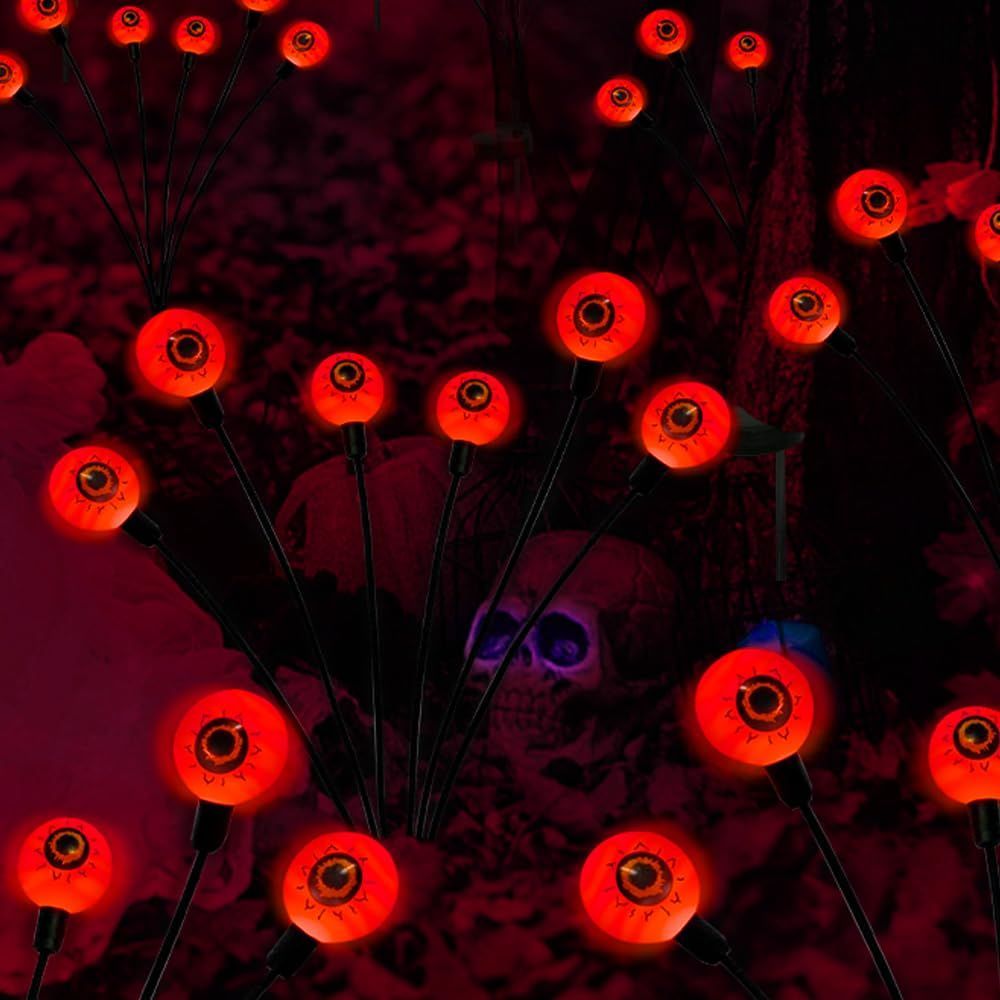 Outdoor Halloween Decorations Solar Spooky Lights Scary Eyeballs Swaying Firefly Light with Magic Party Garden Decor,Solar Halloween Path Lights for Grave Cemetery,Ghost Decor 2PACK - Red - Size 10 led