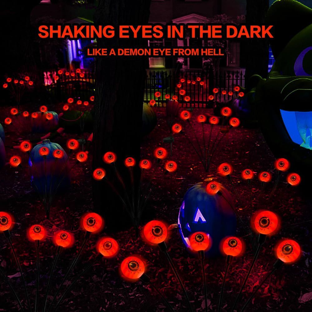 Outdoor Halloween Decorations Solar Spooky Lights Scary Eyeballs Swaying Firefly Light with Magic Party Garden Decor,Solar Halloween Path Lights for Grave Cemetery,Ghost Decor 2PACK - Red - Size 10 led