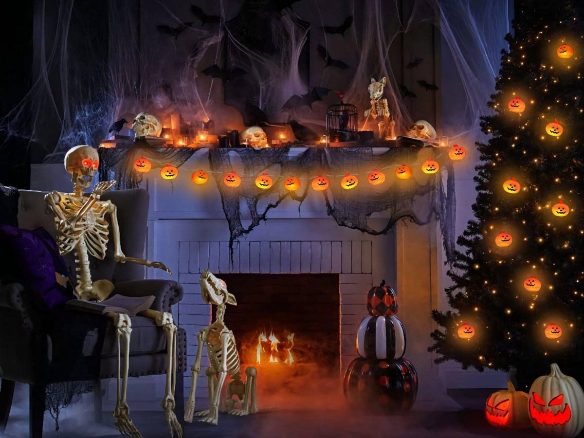 Halloween LED Lights Pumpkin String Lights Battery-Powered Lights Waterproof - Yellow - Size 6m 40-LED light