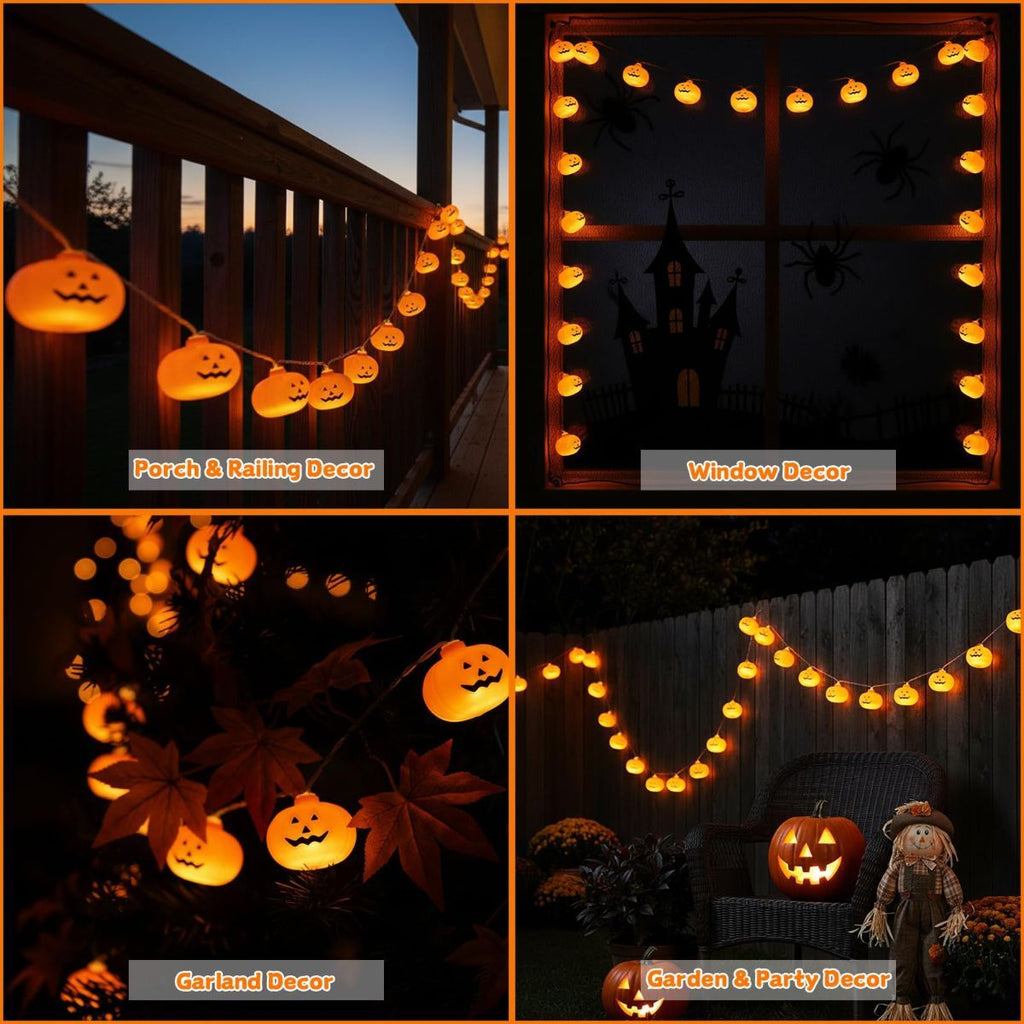 Halloween LED Lights Pumpkin String Lights Battery-Powered Lights Waterproof - Yellow - Size 6m 40-LED light