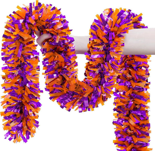 10-Pack 2M Halloween Garland,Purple Orange Tinsel Garland Halloween Decorations | Shiny Metallic Twist Halloween Tinsel Garland for Home Mantle Office Indoor Outdoor Stairs Party Tree Decorations - Multi-color - Size C