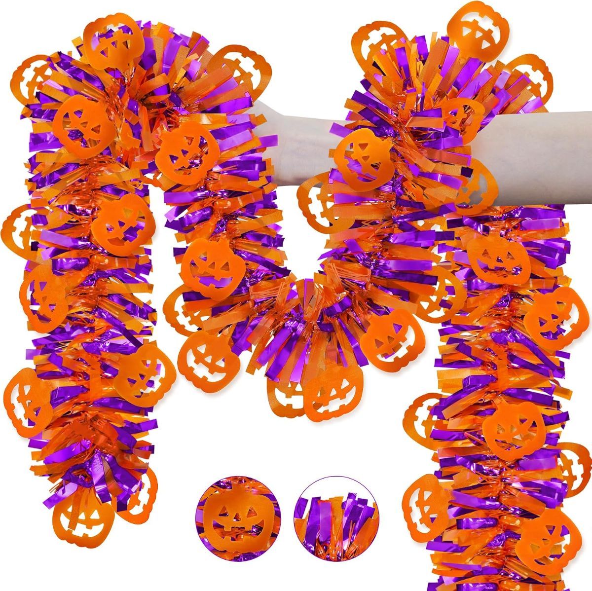 10-Pack 2M Halloween Garland,Purple Orange Tinsel Garland Halloween Decorations | Shiny Metallic Twist Halloween Tinsel Garland for Home Mantle Office Indoor Outdoor Stairs Party Tree Decorations - Multi-color - Size C