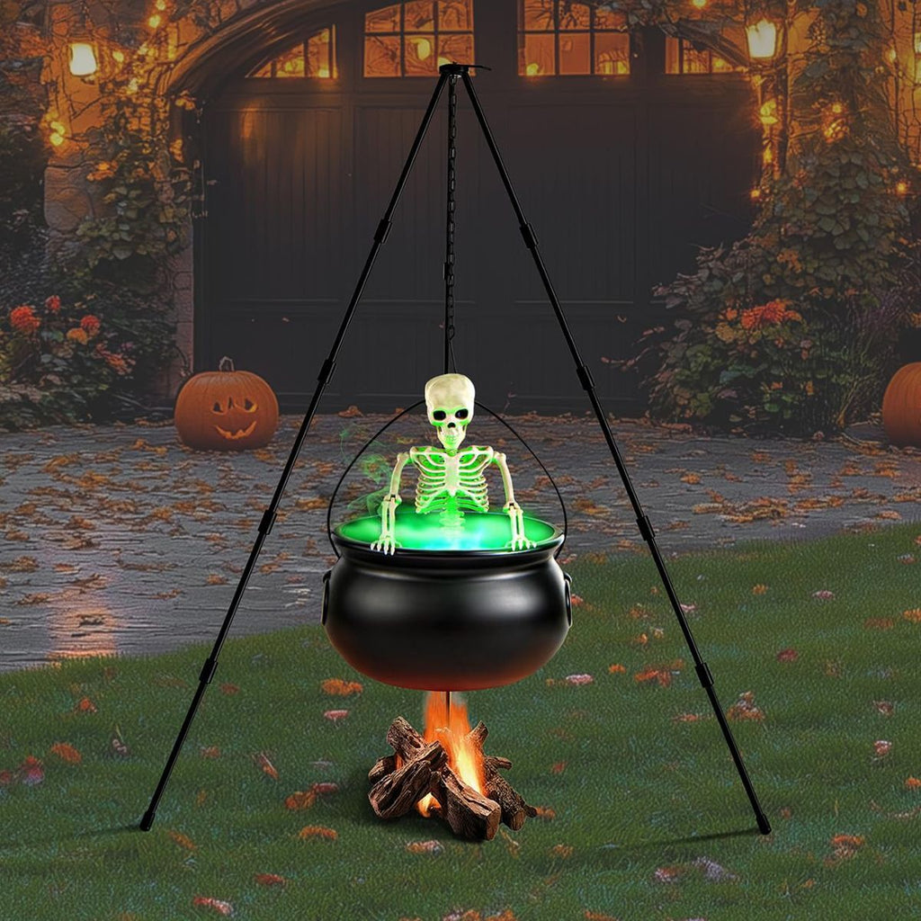 Halloween Outdoor Decorations Witch Cauldron Tripod Stand Fog Machine With - Black - Size 78cm