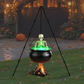 Halloween Outdoor Decorations Witch Cauldron Tripod Stand Fog Machine With - Black - Size 78cm