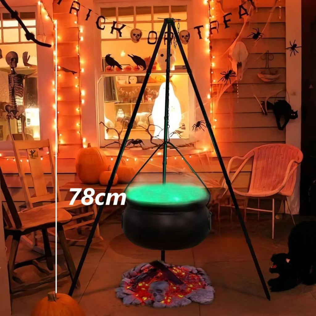 Halloween Outdoor Decorations Witch Cauldron Tripod Stand Fog Machine With - Black - Size 78cm