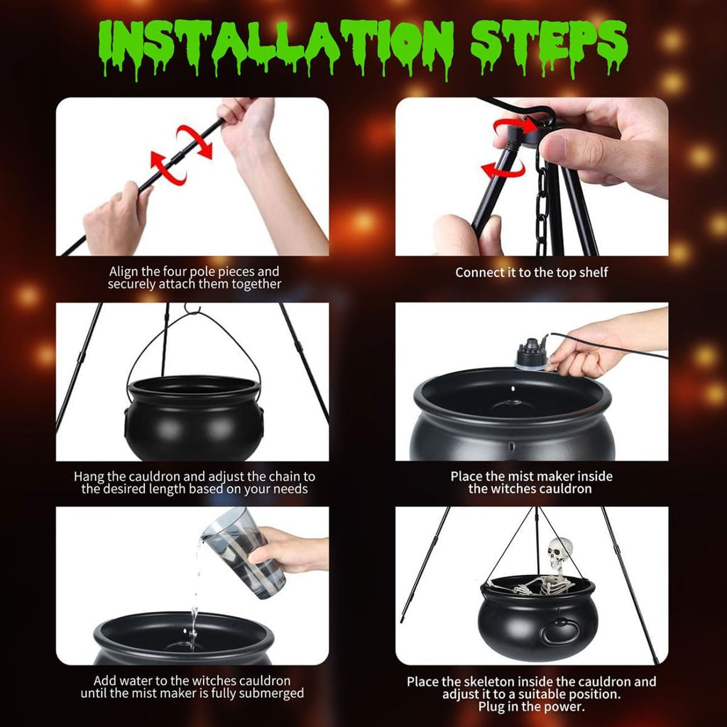 Halloween Outdoor Decorations Witch Cauldron Tripod Stand Fog Machine With - Black - Size 78cm