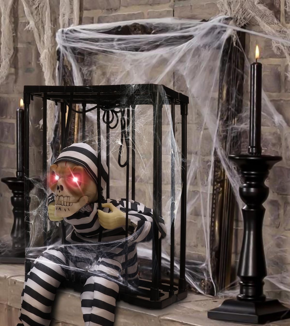 Animated Halloween Decorations with Infrared Sensor, Skull Prisoner | Screaming Sound Effects; Glowing Red Eye; Infrared-activated Scare Experience; Haunted House Atmosphere; Indoor & Outdoor Use