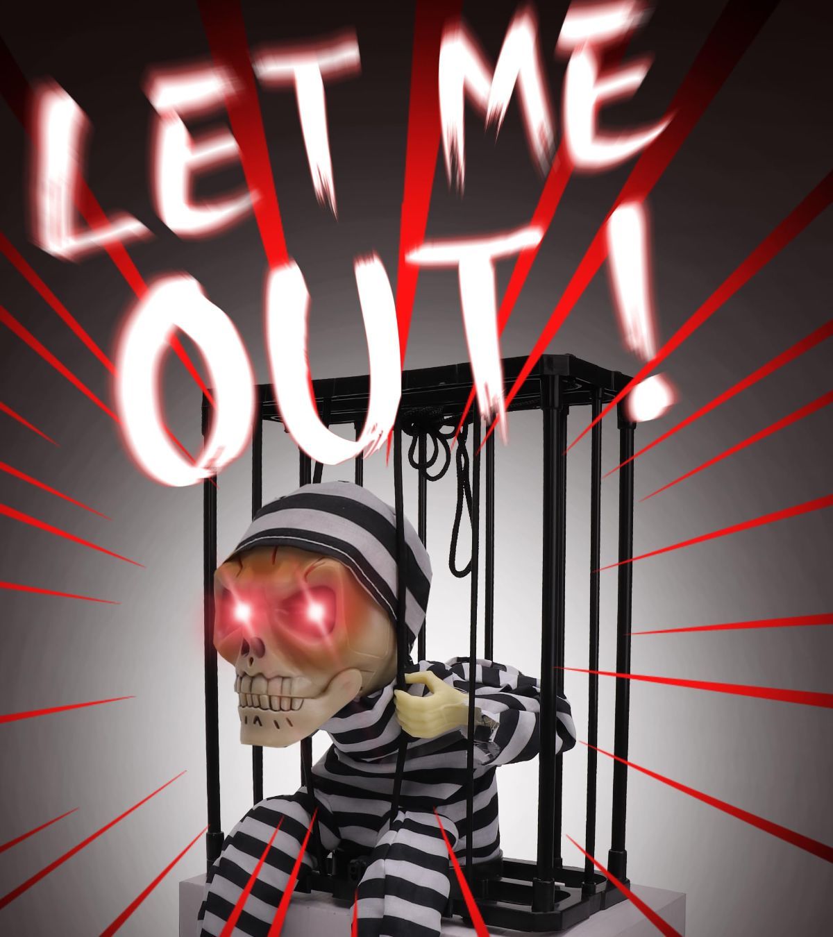 Animated Halloween Decorations with Infrared Sensor, Skull Prisoner | Screaming Sound Effects; Glowing Red Eye; Infrared-activated Scare Experience; Haunted House Atmosphere; Indoor & Outdoor Use