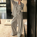 White Stripe Size XL | Plus Size Striped Pajama Set | Christmas Curvy Friendly Gift | Long Sleeve Loose Soft Women's Loungewear