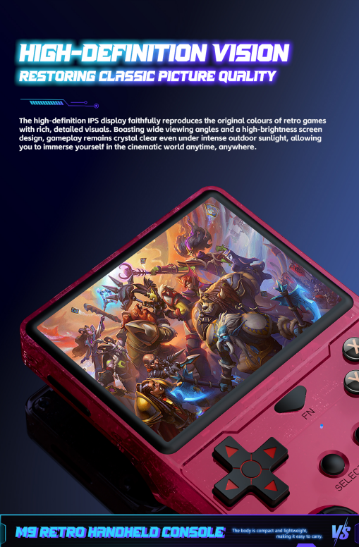 M9 Pocket Retro Video Game Handheld Console with Colorful RGB Light Joystick，blue