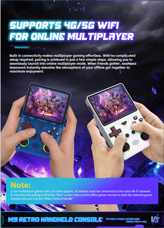 M9 Pocket Retro Video Game Handheld Console with Colorful RGB Light Joystick，blue