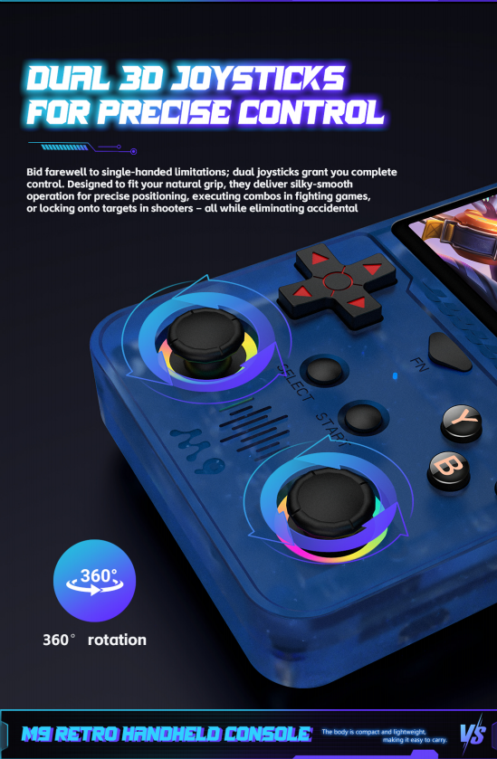 M9 Pocket Retro Video Game Handheld Console with Colorful RGB Light Joystick，red