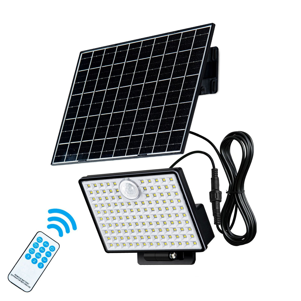 Split-Type Solar Powered Motion Sensor Floodlight with Detachable Panel, Dual Mounting Brackets, IP65 Waterproof, 6500K Cool White or 3000K Warm White Options, Ideal for Driveways, Patios, Entryways, and Emergency Indoor Use (1PCS, 6500K Cool White)