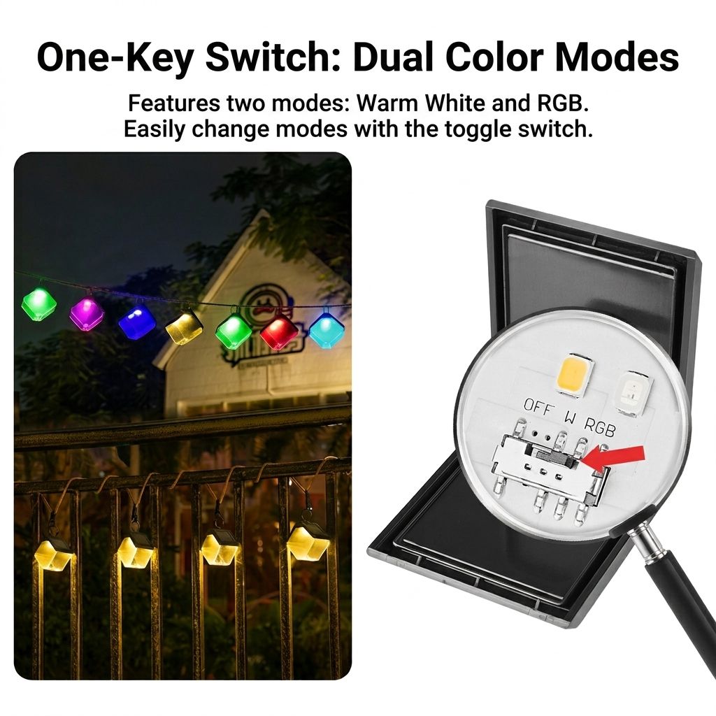 Solar Ice Brick Hanging Light with Auto Dusk-to-Dawn Sensor, IP65 Waterproof Outdoor Decorative Lantern for Garden, Patio, Fence, Courtyard, Campsite, and Pathway Ambient Lighting with Warm White & RGB Multi-Color Modes (6PCS Dual-Color（Warm+RGB）)