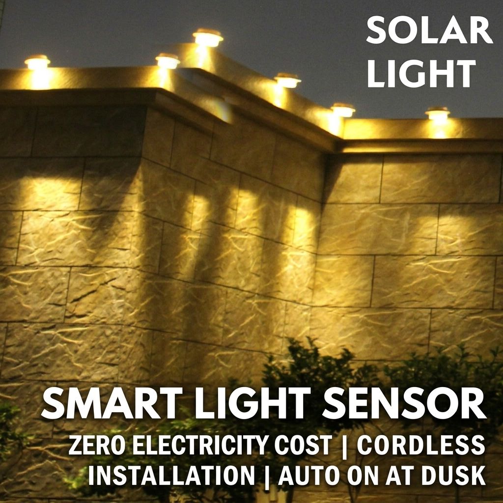 Solar Powered Smart Wall Light with Auto Dusk-to-Dawn Sensor, IP65 Waterproof Fence & Garden Accent Lighting, Available in 3000K Warm White or 6000K Cool White, Ideal for Patio, Pathway, and Courtyard Ambient Glow (8PCS, Black Housing‑Warm White Light)