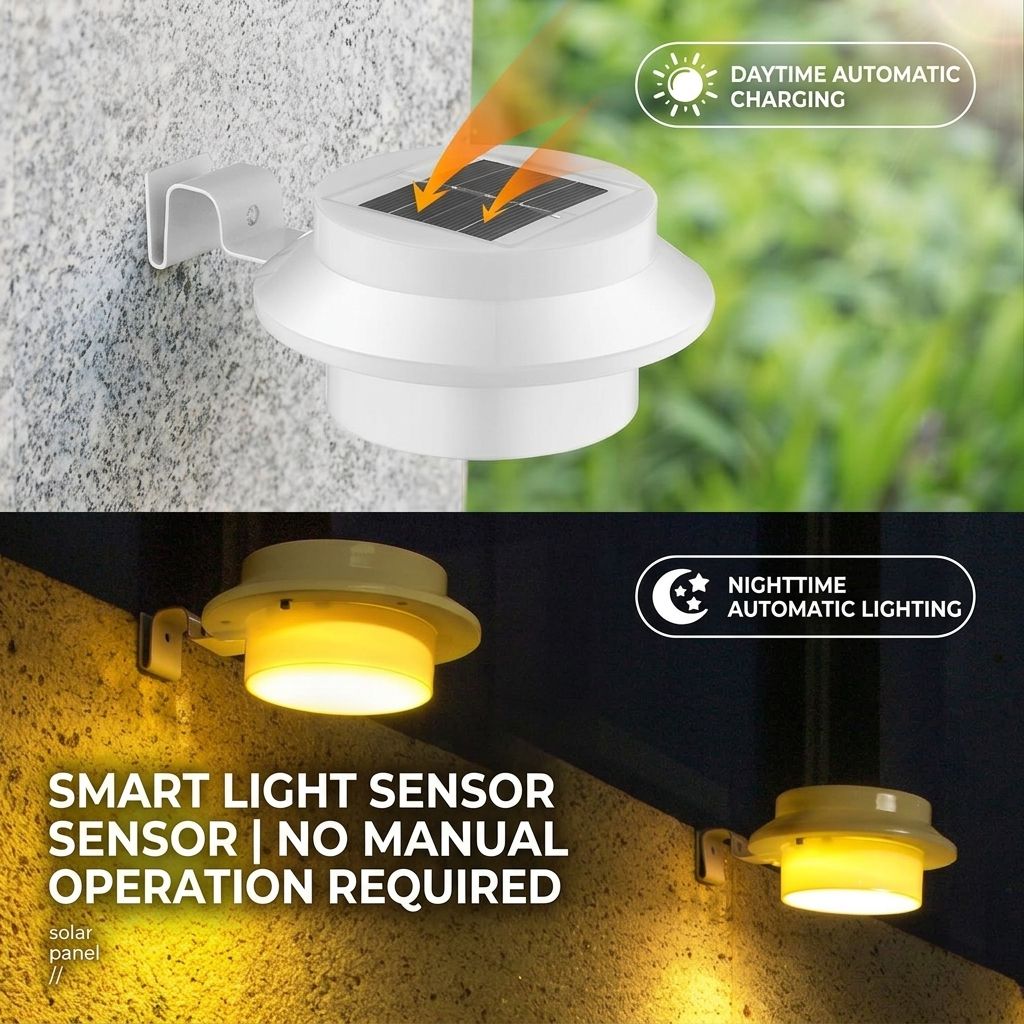 Solar Powered Smart Wall Light with Auto Dusk-to-Dawn Sensor, IP65 Waterproof Fence & Garden Accent Lighting, Available in 3000K Warm White or 6000K Cool White, Ideal for Patio, Pathway, and Courtyard Ambient Glow (8PCS, White Housing‑Warm White Light)