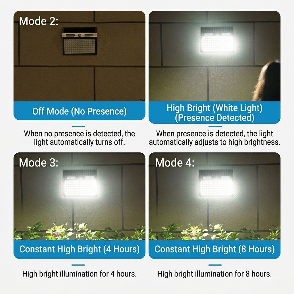 Solar Powered Motion Sensor Wall Light with Dual-Head LED Spotlight, IP65 Waterproof Outdoor Security Lamp for Patio, Doorway, Stairs, and Building Exterior, Auto On/Off at Dusk, 4 Adjustable Lighting Modes, Energy-Efficient and Weather-Resistant (2PCS)