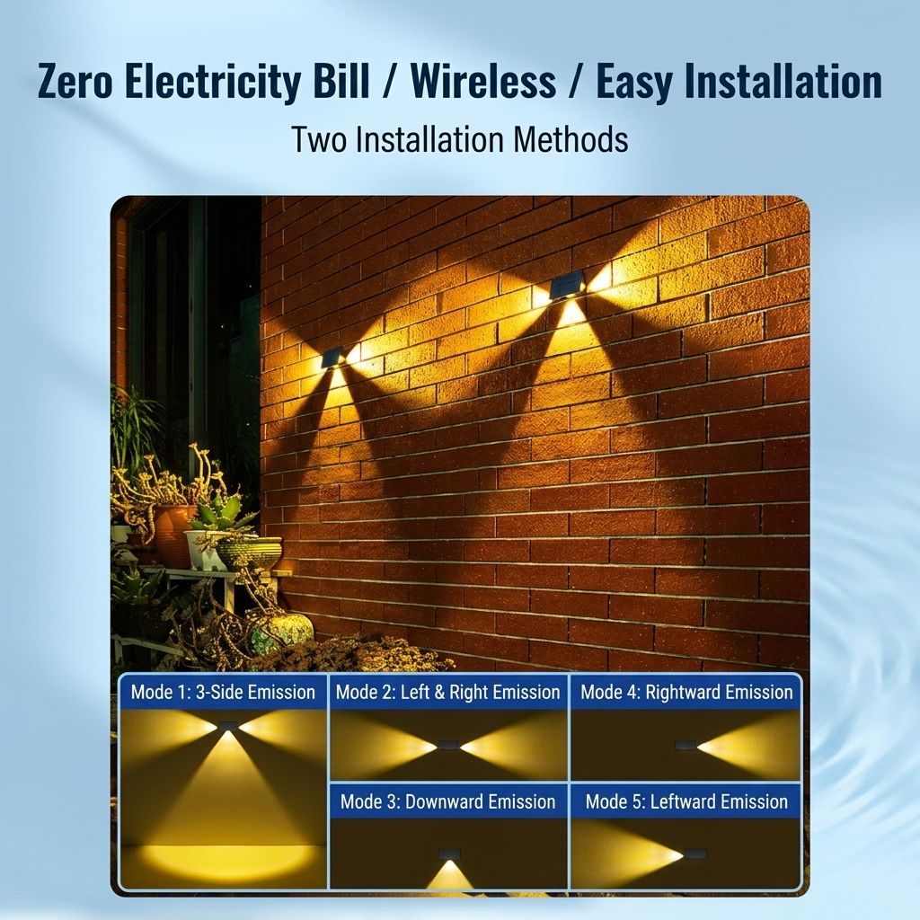Solar Powered Outdoor Wall Light with Triple-Sided Glow, 5 Lighting Modes, Dusk-to-Dawn Auto On/Off, Weatherproof LED Accent Lamp for Patio, Fence, Staircase, and Garden Wall Decor (8PCS, Warm White)