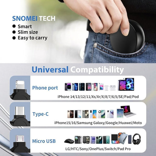 10Pack Retractable 3-in-1 Charging Cable, Fast Charging Travel Cable for iPhone, Samsung & Android, Ideal for Home, Office, Car, Travel, Corporate Gifts, Wedding Favors, Promotional Giveaways - Black - Size 10Pack