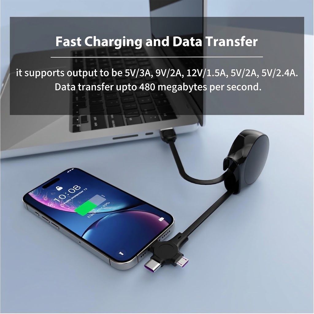 10Pack Retractable 3-in-1 Charging Cable, Fast Charging Travel Cable for iPhone, Samsung & Android, Ideal for Home, Office, Car, Travel, Corporate Gifts, Wedding Favors, Promotional Giveaways - Black - Size 10Pack