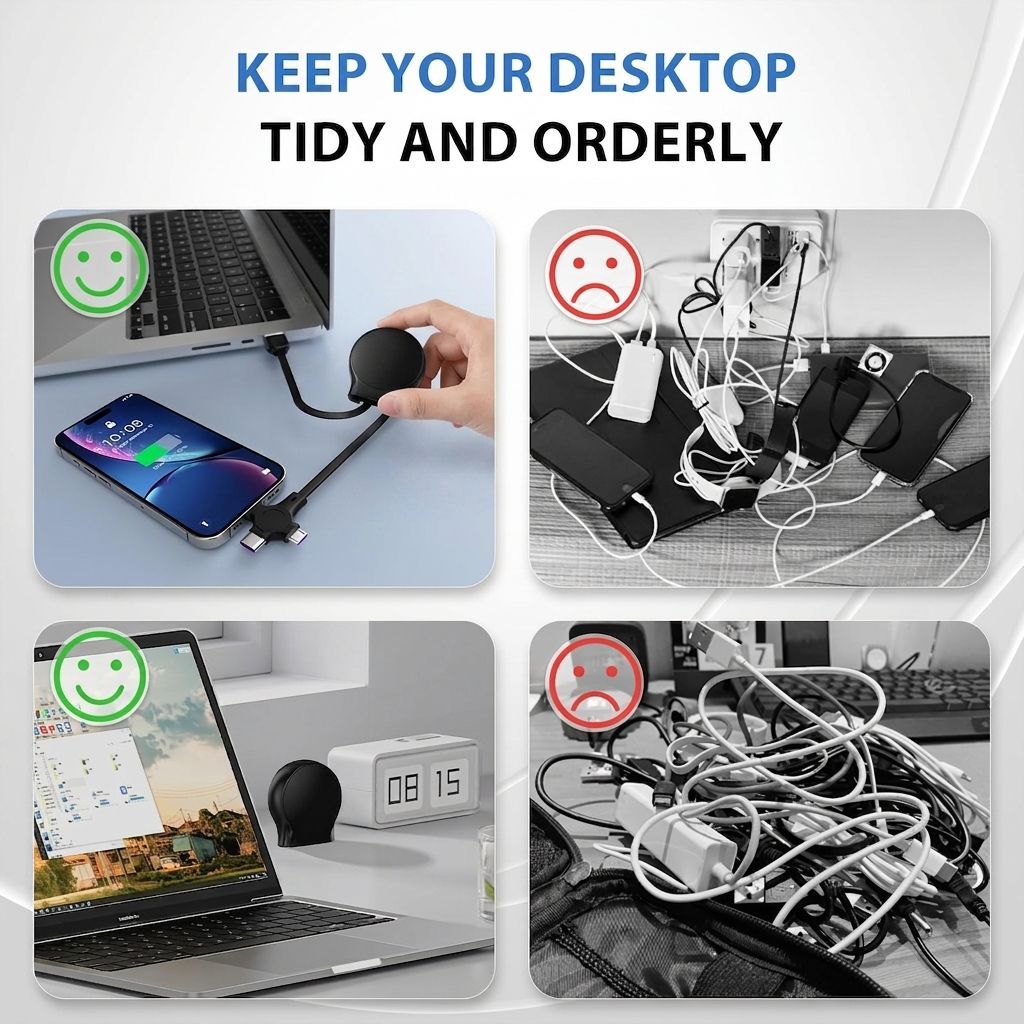 10Pack Retractable 3-in-1 Charging Cable, Fast Charging Travel Cable for iPhone, Samsung & Android, Ideal for Home, Office, Car, Travel, Corporate Gifts, Wedding Favors, Promotional Giveaways - Black - Size 10Pack