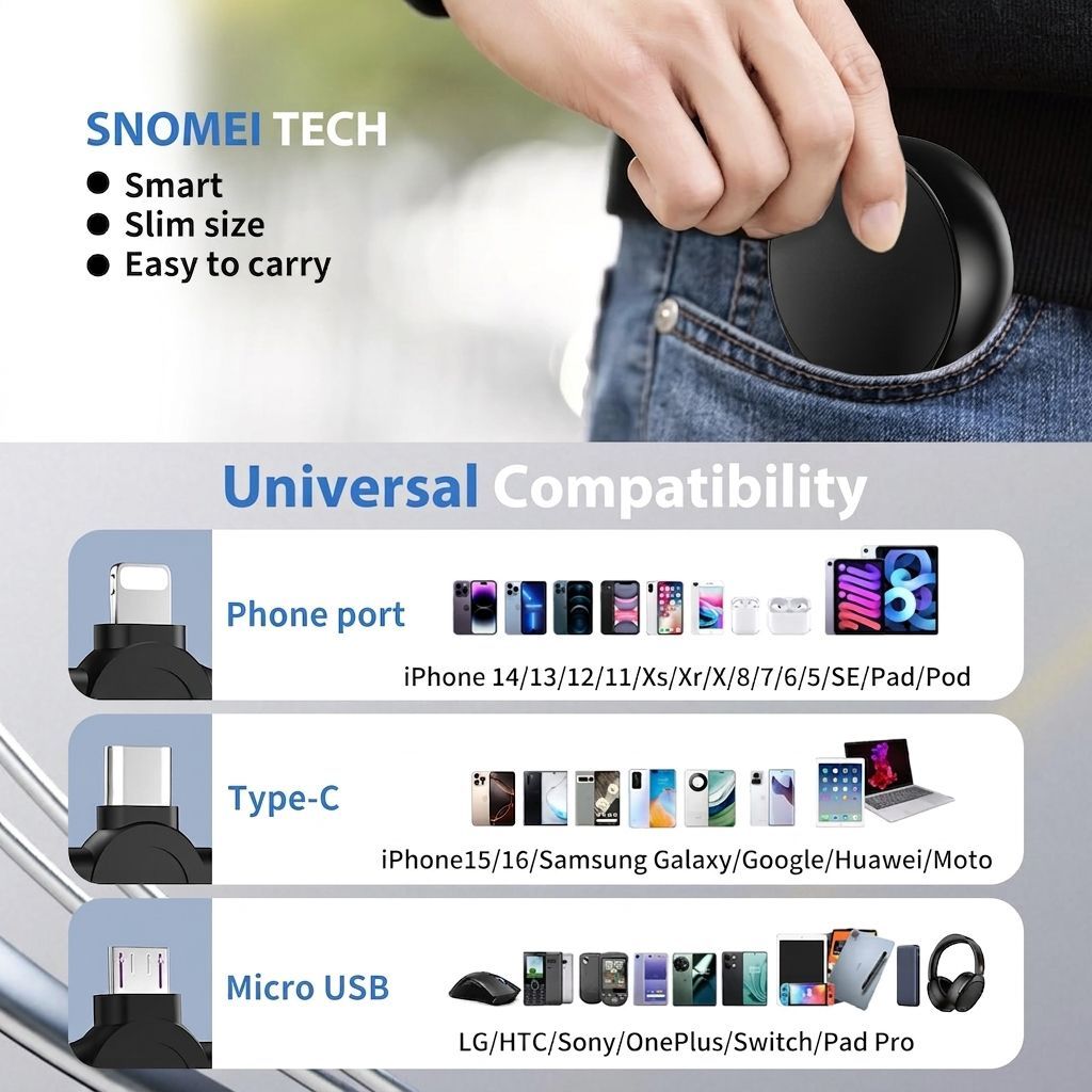40Pack Retractable 3-in-1 Charging Cable, Fast Charging Travel Cable for iPhone, Samsung & Android, Ideal for Home, Office, Car, Travel, Corporate Gifts, Wedding Favors, Promotional Giveaways - Black - Size 40Pack