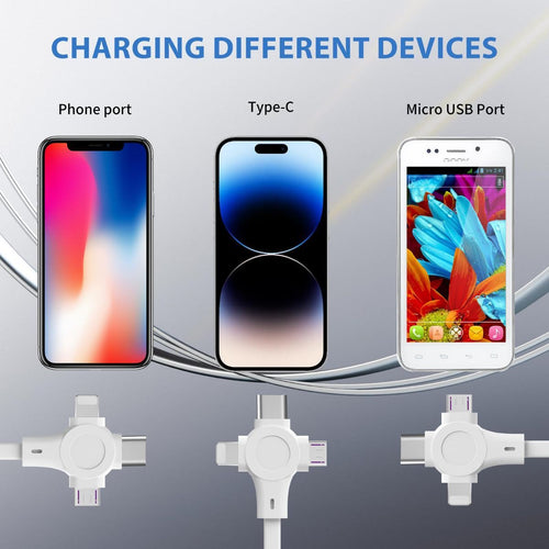 10Pack Retractable 3-in-1 Charging Cable, Fast Charging Travel Cable for iPhone, Samsung & Android, Ideal for Home, Office, Car, Travel, Corporate Gifts, Wedding Favors, Promotional Giveaways - White - Size 10Pack