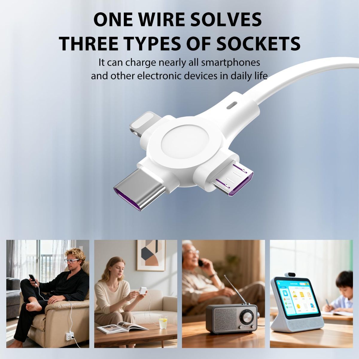 10Pack Retractable 3-in-1 Charging Cable, Fast Charging Travel Cable for iPhone, Samsung & Android, Ideal for Home, Office, Car, Travel, Corporate Gifts, Wedding Favors, Promotional Giveaways - White - Size 10Pack