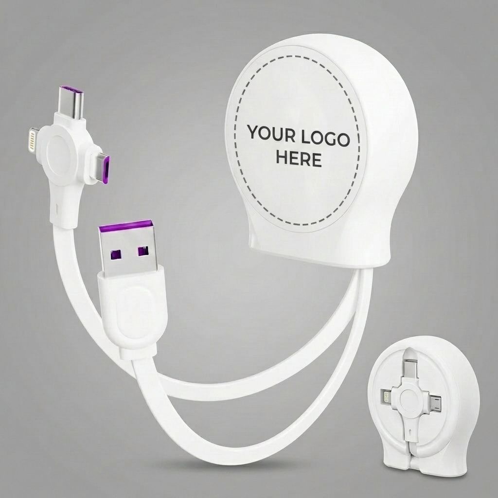 40Pack Retractable 3-in-1 Charging Cable, Fast Charging Travel Cable for iPhone, Samsung & Android, Ideal for Home, Office, Car, Travel, Corporate Gifts, Wedding Favors, Promotional Giveaways - White - Size 40Pack