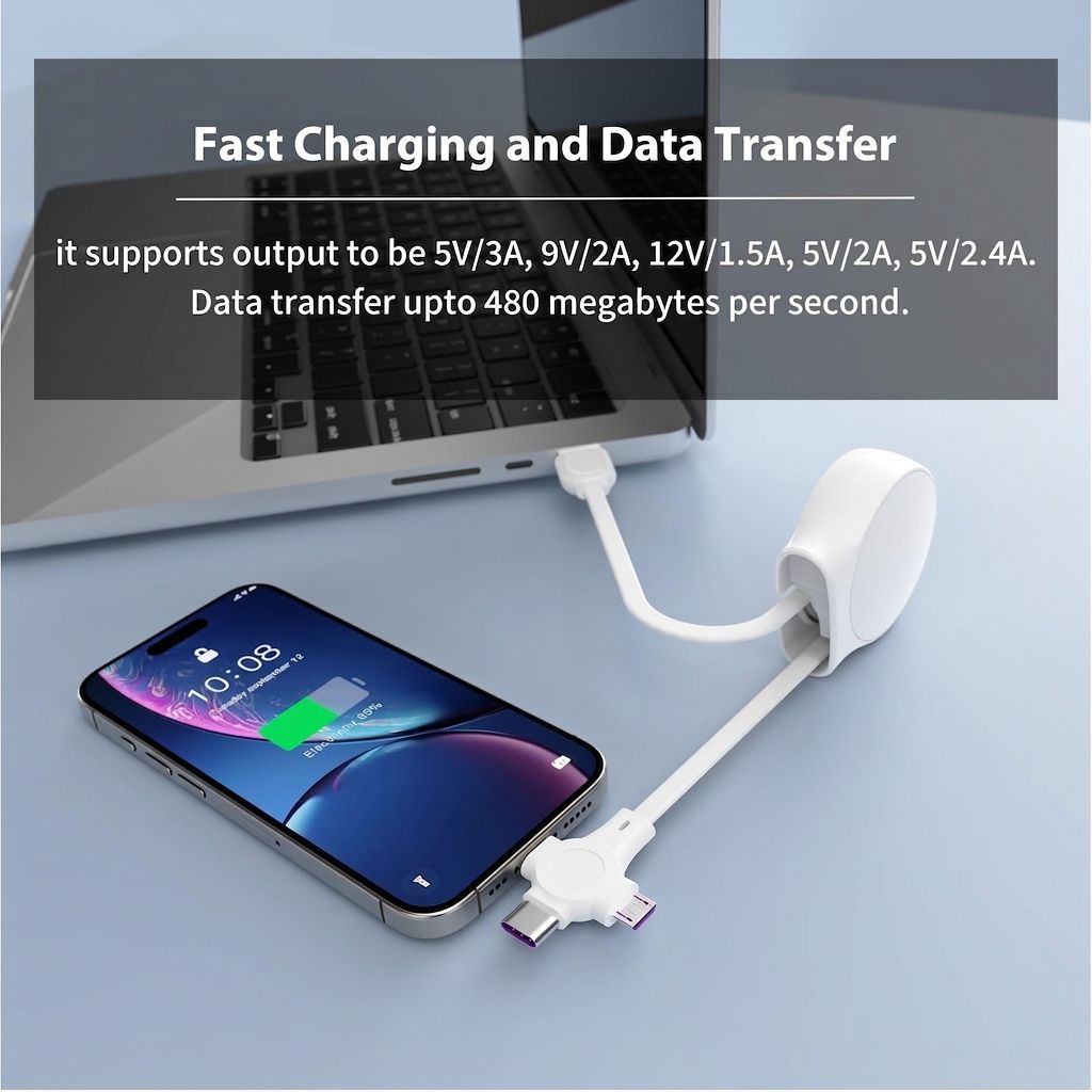 40Pack Retractable 3-in-1 Charging Cable, Fast Charging Travel Cable for iPhone, Samsung & Android, Ideal for Home, Office, Car, Travel, Corporate Gifts, Wedding Favors, Promotional Giveaways - White - Size 40Pack