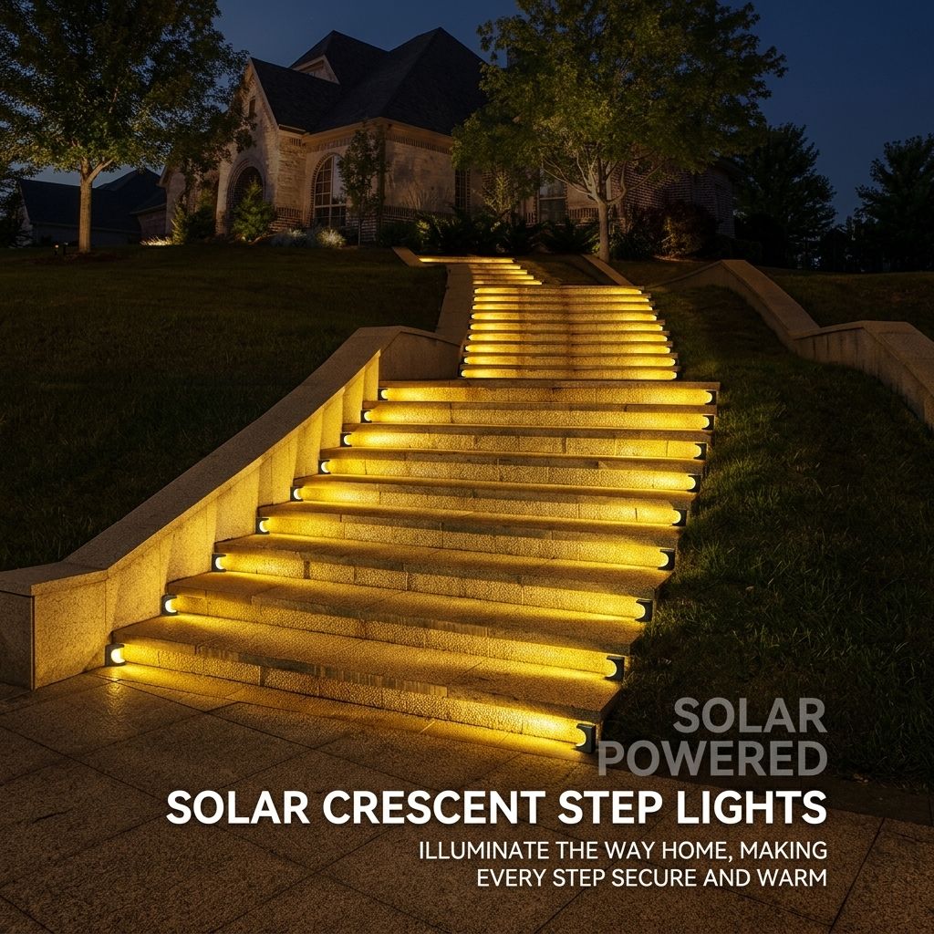 Solar Crescent Moon Step Light with Monocrystalline Silicon Panel, ABS & PS Construction, IP65 Waterproof, 3000K Warm White or 6000K Cool White Options for Outdoor Garden Paths, Driveways, and Wooden Deck Stairs (12PCS, Warm White Light)