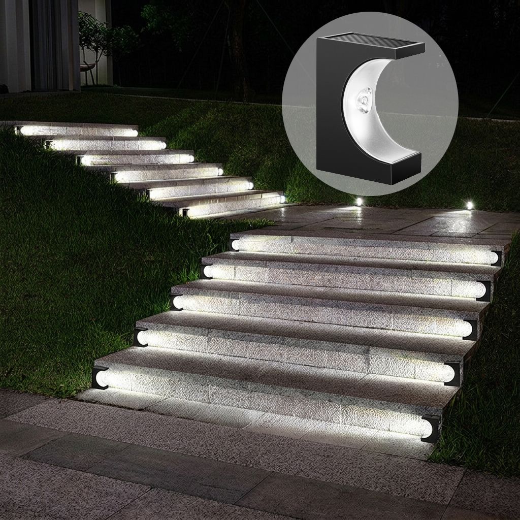 Solar Crescent Moon Step Light with Monocrystalline Silicon Panel, ABS & PS Construction, IP65 Waterproof, 3000K Warm White or 6000K Cool White Options for Outdoor Garden Paths, Driveways, and Wooden Deck Stairs (12PCS, Warm White Light)