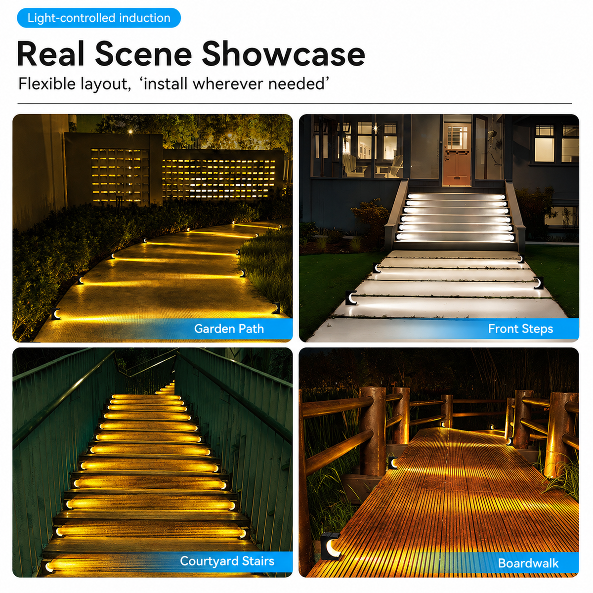 Solar Crescent Moon Step Light with Monocrystalline Silicon Panel, ABS & PS Construction, IP65 Waterproof, 3000K Warm White or 6000K Cool White Options for Outdoor Garden Paths, Driveways, and Wooden Deck Stairs (24PCS, Cool White Light)