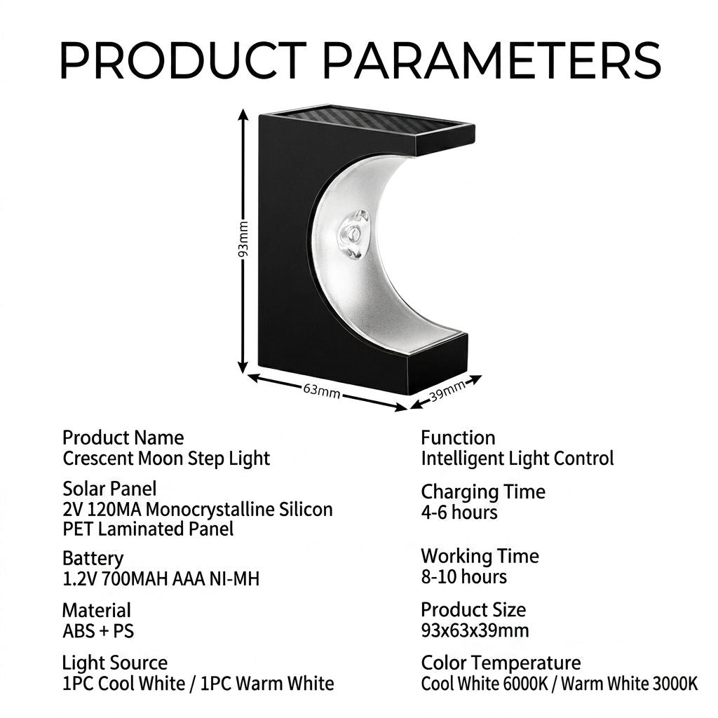 Solar Crescent Moon Step Light with Monocrystalline Silicon Panel, ABS & PS Construction, IP65 Waterproof, 3000K Warm White or 6000K Cool White Options for Outdoor Garden Paths, Driveways, and Wooden Deck Stairs (24PCS, Warm White Light)