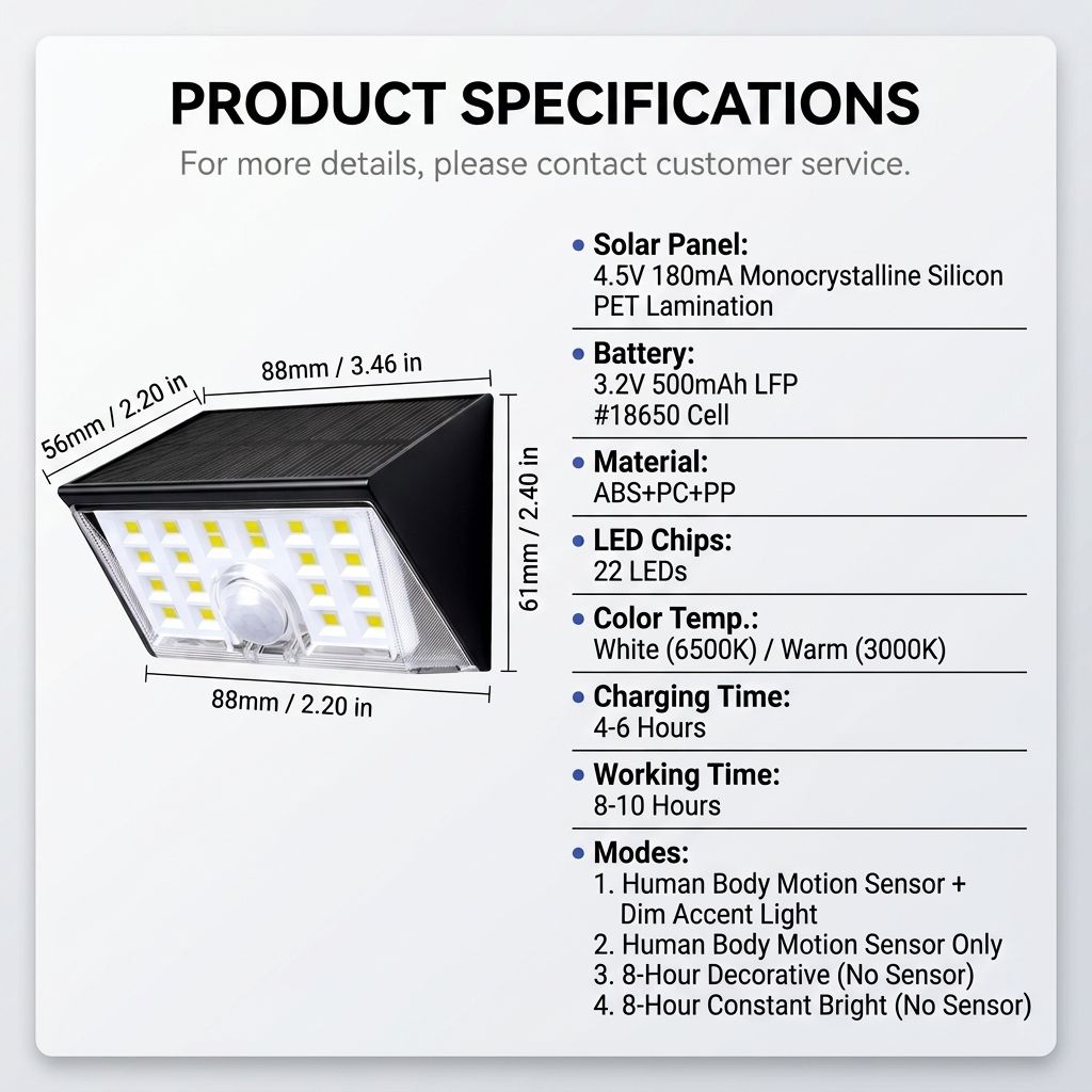 Solar Powered LED Wall Light with Motion Sensor, IP65 Waterproof Outdoor Lighting for Garden Fence, Courtyard, Stairs, and Pathway Decoration, Dual Color Temperature Options (6500K Cool White / 3000K Warm White), Auto On at Night, Energy-Saving and Weathe
